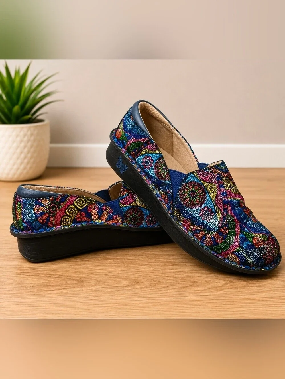 Alegria Blue Multicolor Mosaic Slip-On Loafers
